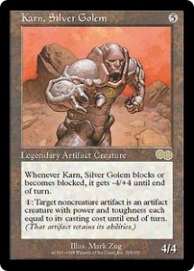 Karn, Silver Golem from Urza's Saga the First Legendary Artifact Creature in Magic: the Gathering