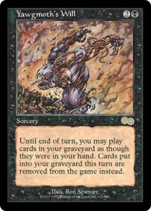 Yawgmoth's Will from Urza's Saga was said to be a Broken Card