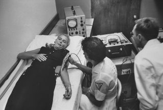 Astronaut Jerrie Cobb undergoing test to determine her physical fitness for space flight at Lovelace Foundation
