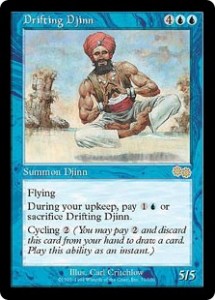 Drifting Djinn is a huge 5/5 Flyer with Cycling from Urza's Saga