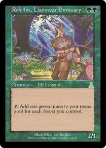 Rofellos, Llanowar Emissary from Urza's Destiny was the first printed Elf Legend in Magic