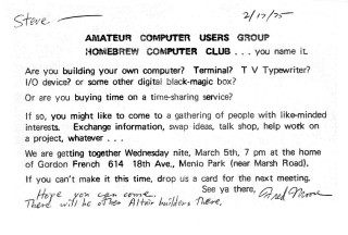 An Invitation to the First Hombrew Computer Club Meeting