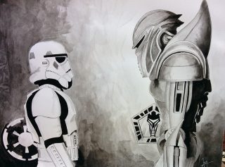 Stormtrooper VS Cylon by JennieLu